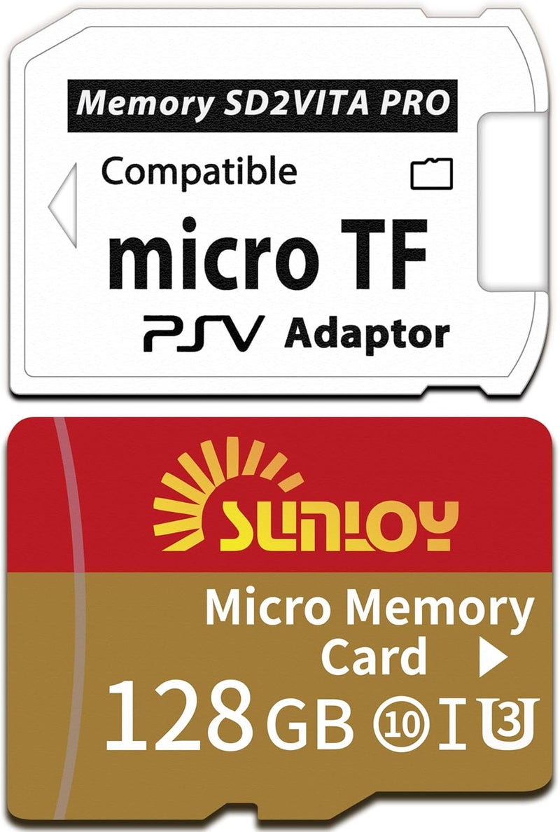Sunloy SD2Vita 6.0 PS Vita Memory Card Adapter with 128GB Micro SD Card, High Speed microSDXC UHS-I Flash Memory Card with PSVita SD Card Adapter for PSV 1000/2000 PSTV FW 3.60 HENkaku Enso System - Image 1